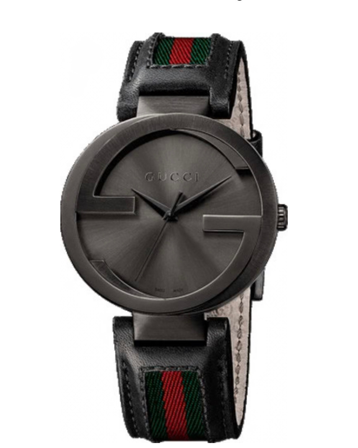 Gucci Interlocking G XL Black Dial Red & Green Leather Strap Watch YA133206