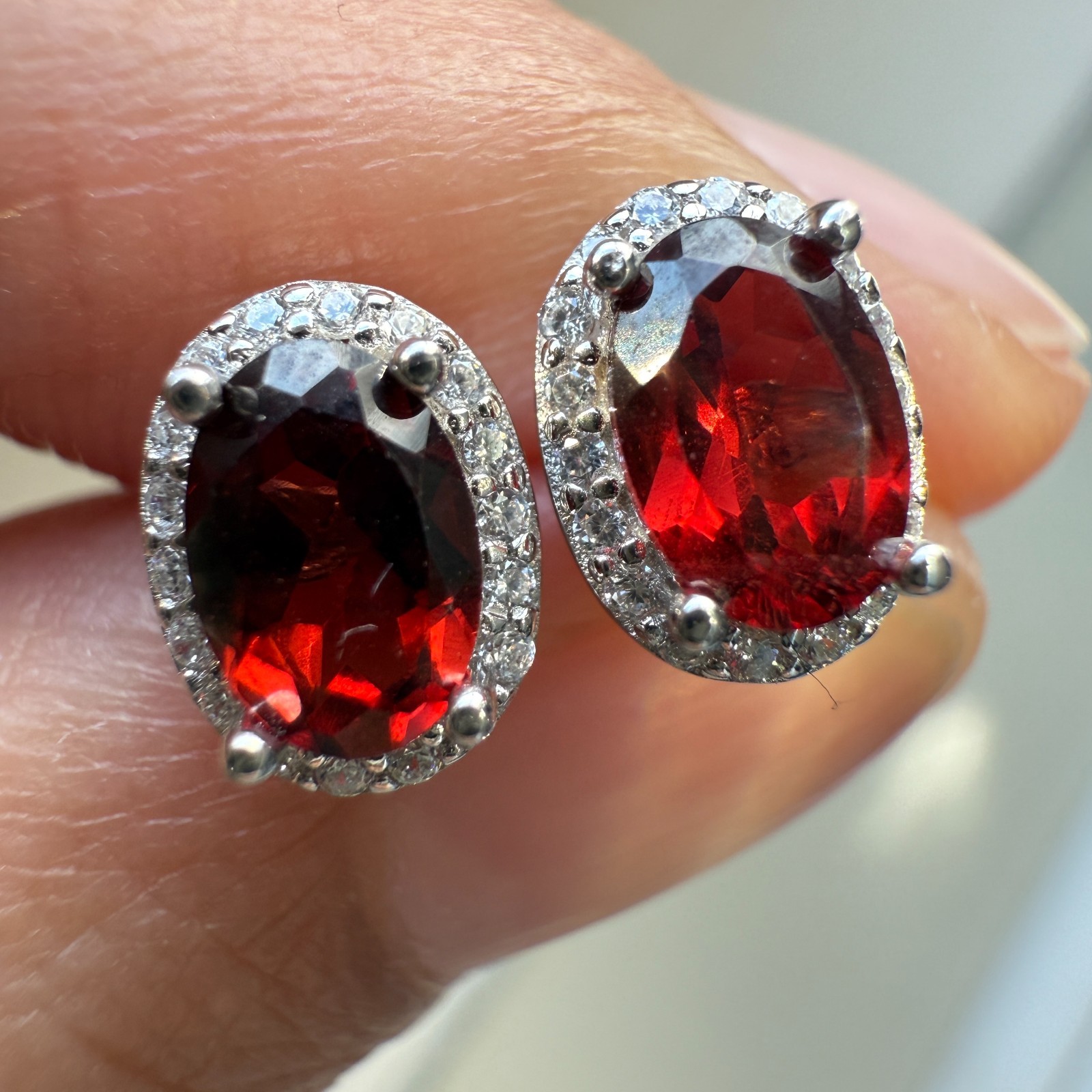 925 Sterling Silver Earrings 6x4mm Natural Rhodolite Garnet Gemstone Zircon Gift