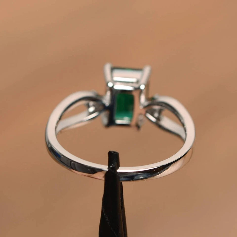 2.00 Ct Emerald Cut Natural Emerald & Diamond Wedding Ring 925 Sterling Silver