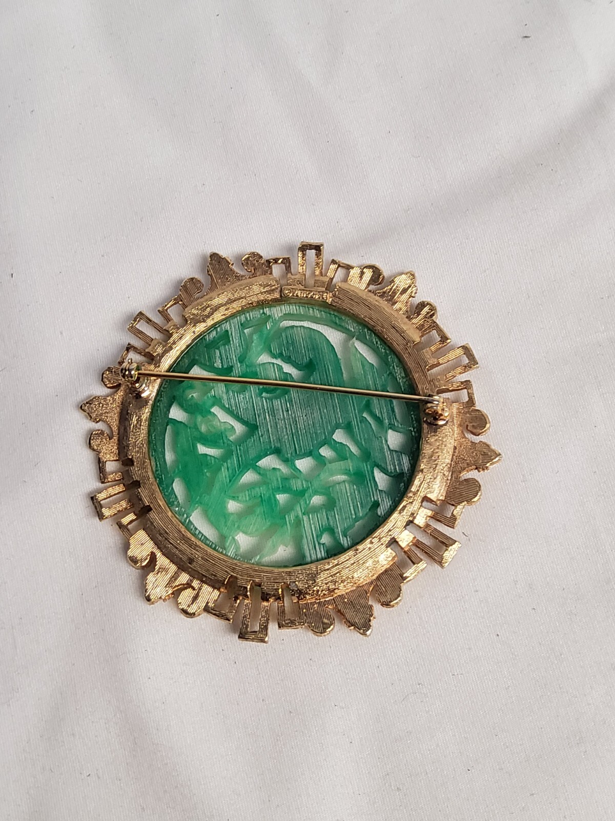 ANTIQUE RARE VENDOME EARLY 1960’s HUGE ASIAN FAUX JADE PHOENIX BROOCH PIN 3″