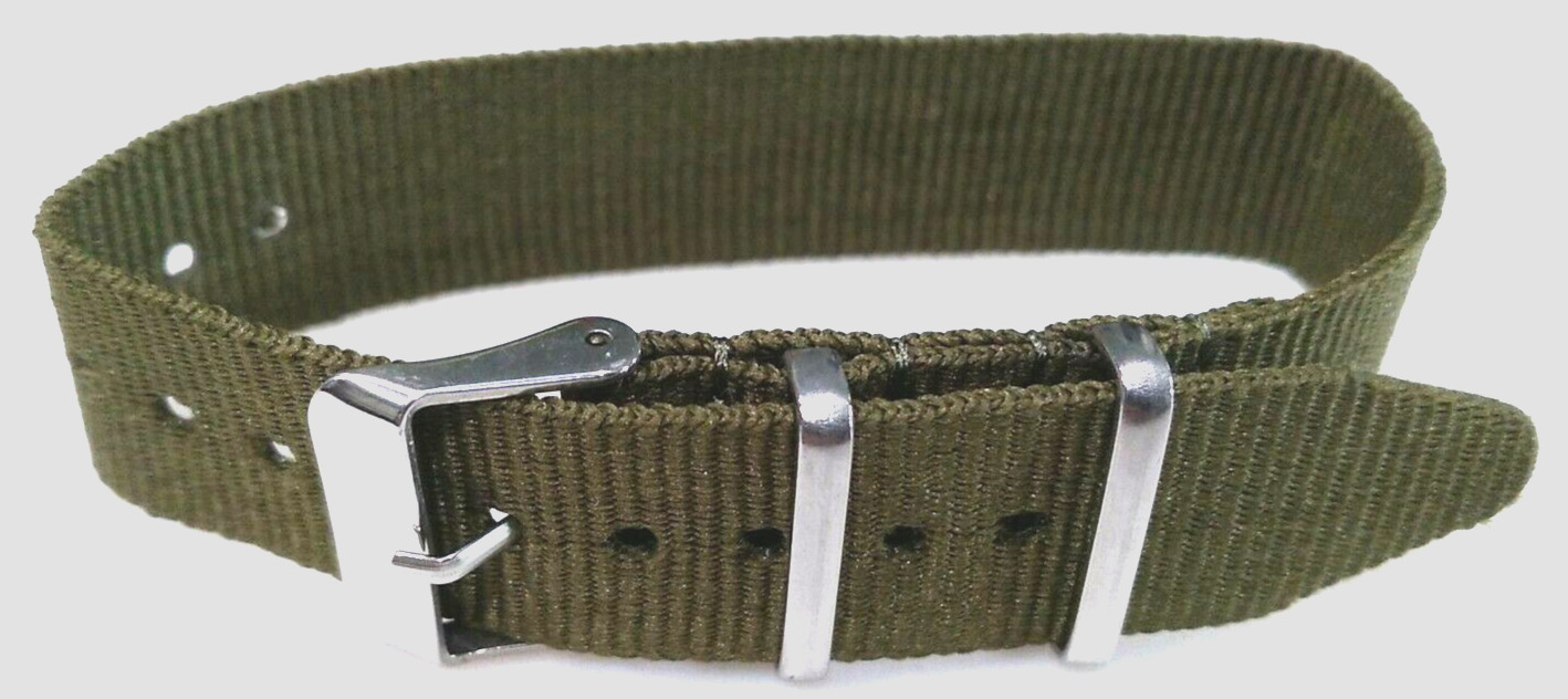 10 5/8″ Long 18mm Nylon Solid Army Green Easy Pass Thru Watch Band One Piece