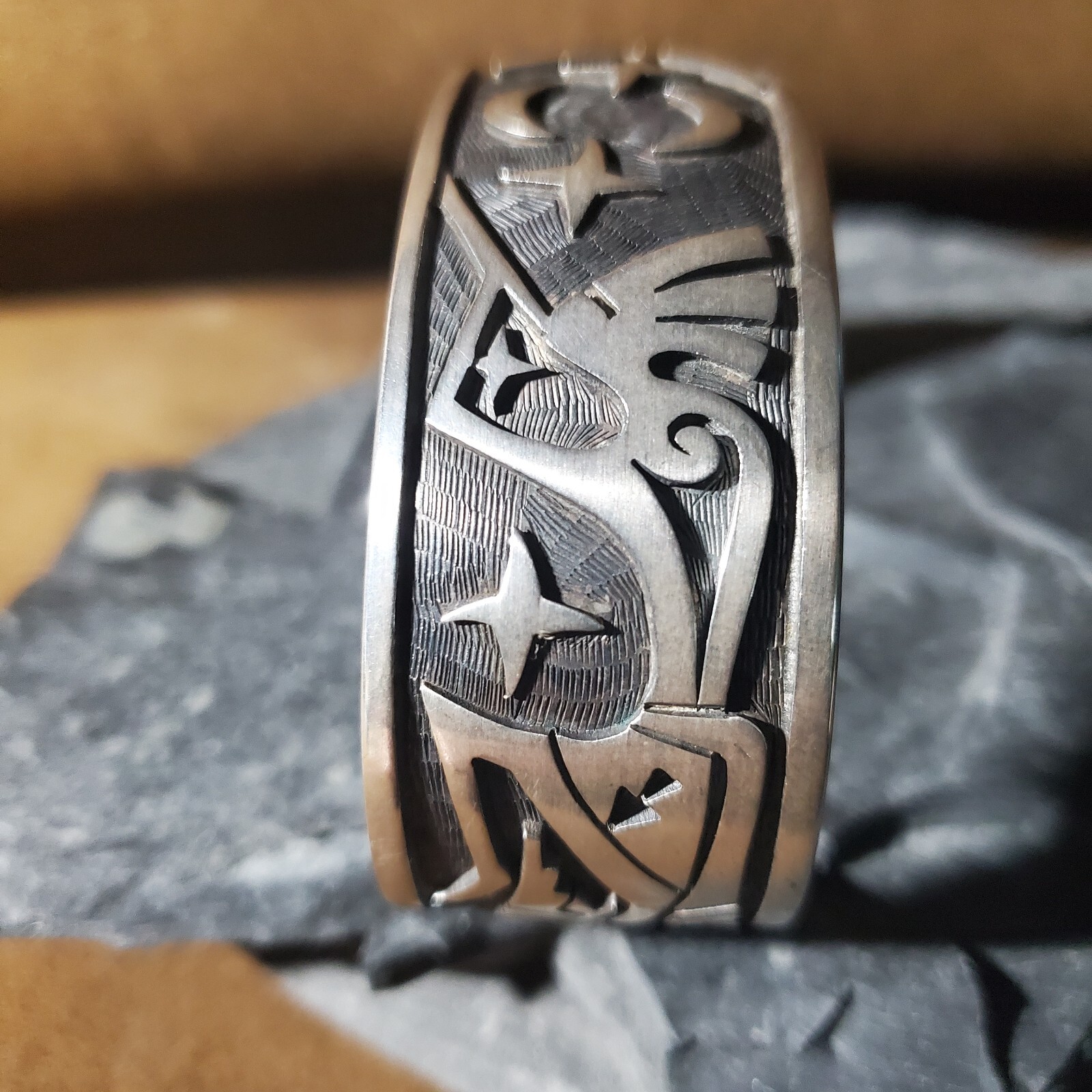 Zuni GEORGE PHILLIPS Overlay Kokopelli Stars/ Moon Cuff Size 7.25 In. NEW