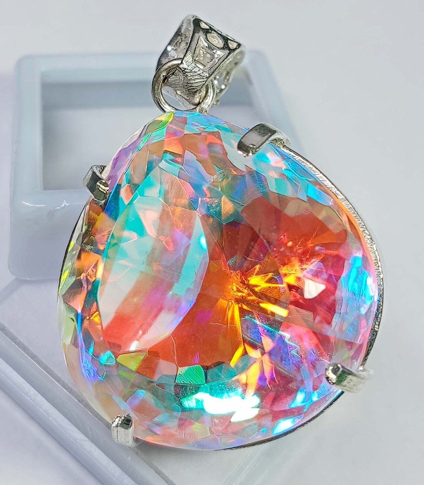 Mystic Topaz Pear Cut 93.25 Ct Pendant Natural Gemstone Locket EGL Certified
