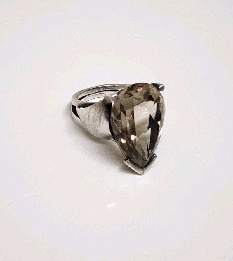 Large Champagne Quartz Statement Ring Pear Cut Light Smoky Quartz Silver…