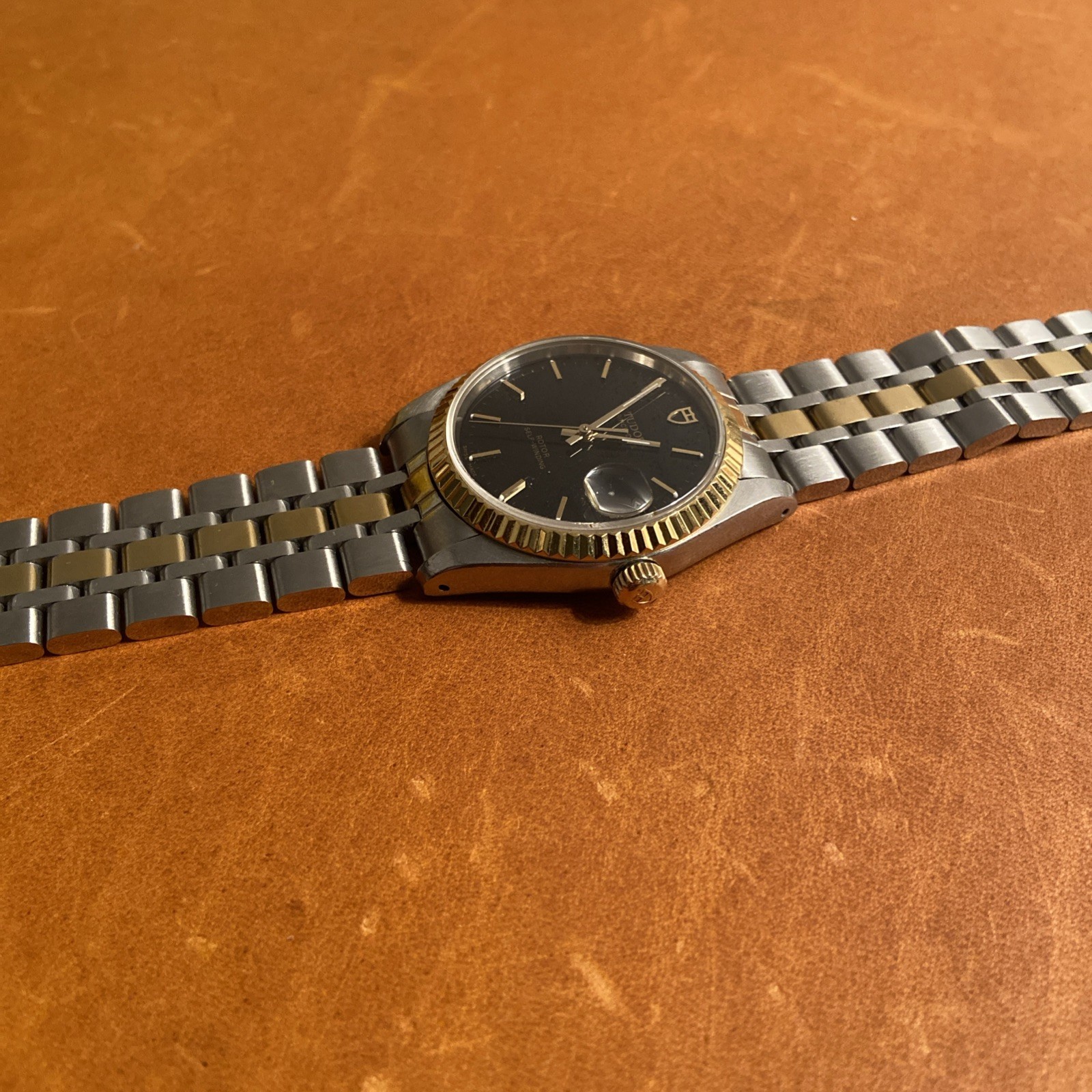 Tudor Prince Date 74033 Two-Tone Black Dial Circa 2002 Mens Watch 34mm