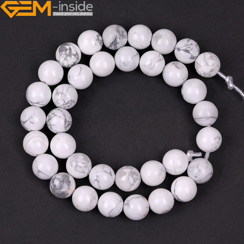 Natural White Howlite Stone Round Beads For Jewelry Making 15″ 2mm Big Hole 10mm