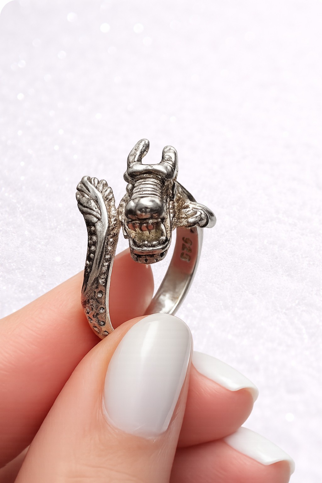 Dragon Wrap Ring Stamped 925 Silver Plated Tone Adjustable