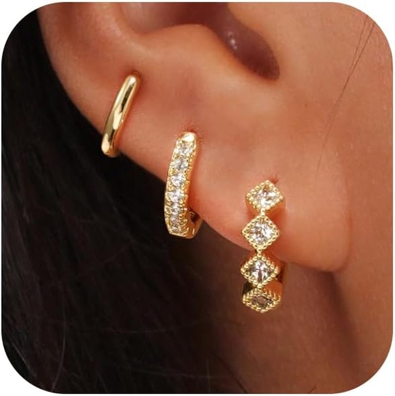 Gold Hoop Earrings Set for Women Trendy, 14K Real Gold Plated Chunky Hypoallerge