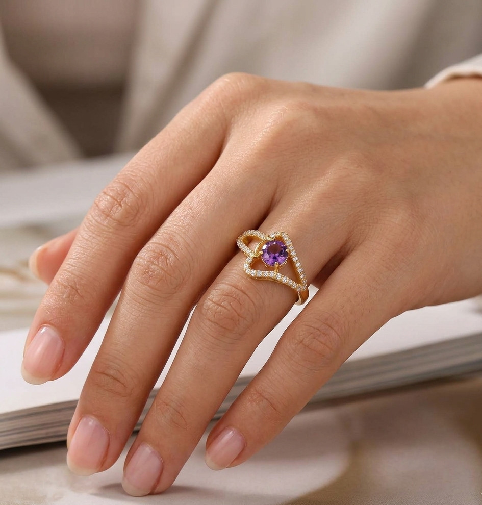 Round Purple Sapphire Ring 10K Gold Plated Sterling Silver Wedding Gift 6mm