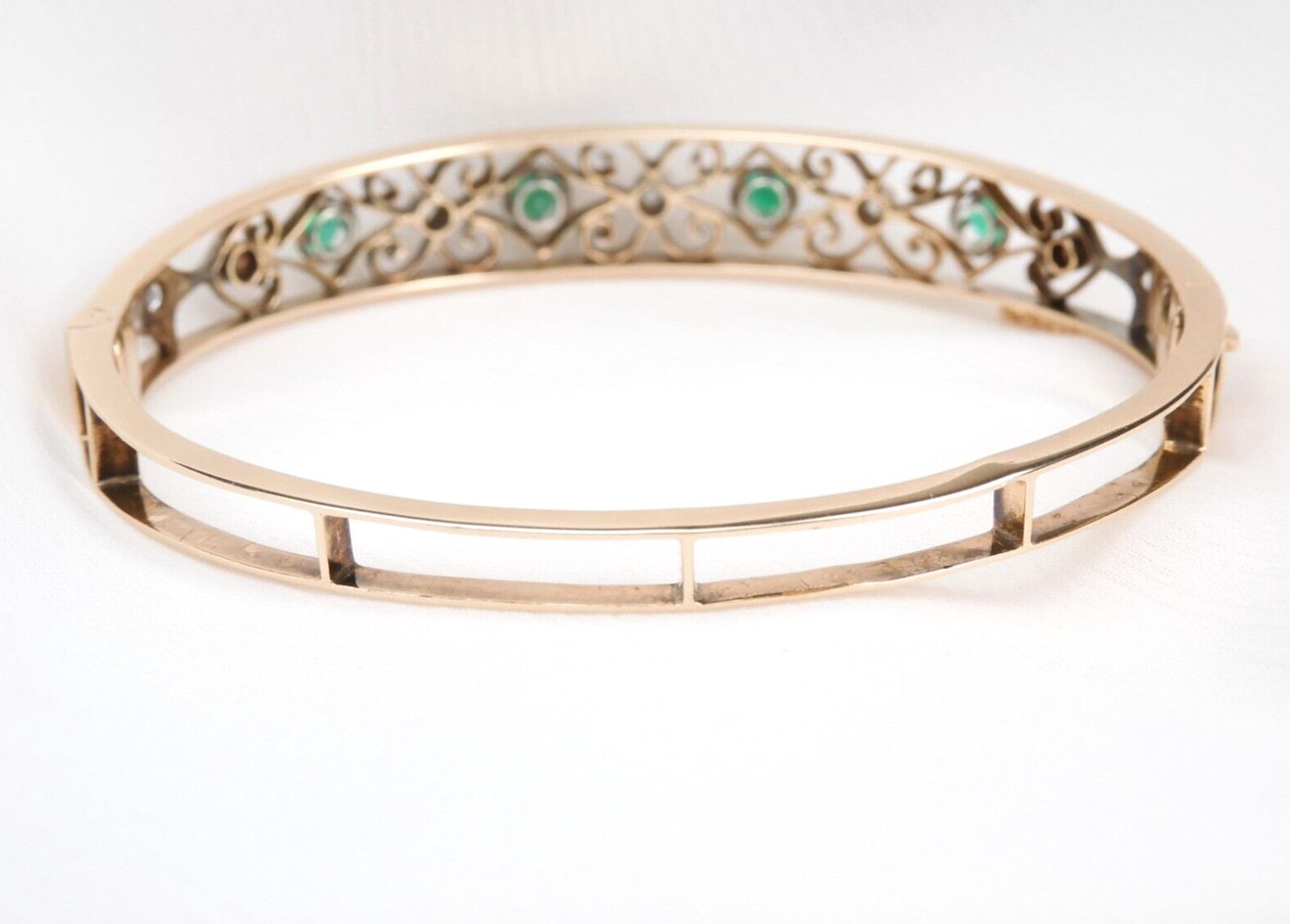 Antique Colombian Emerald & Diamond 1.03 CTW Bracelet 14K Gold Filigree Muzo Min