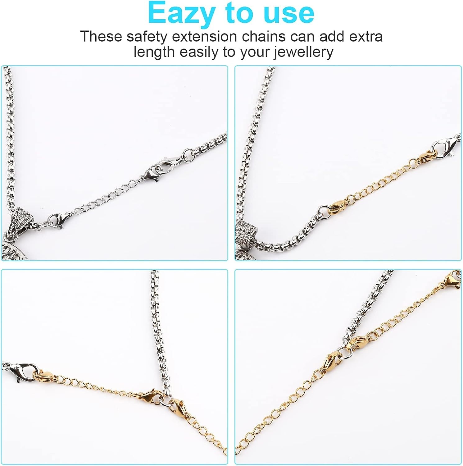 Luxury 12 PCS Stainless Steel Necklace Extenders – 6 Colors, 1-6 Inch Options