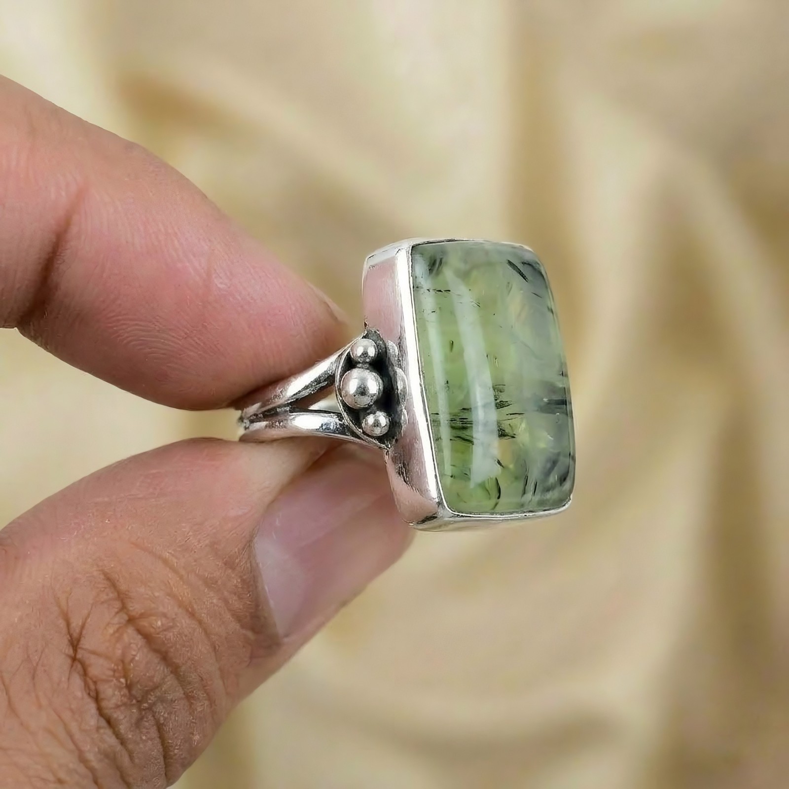 Moss Agate Gemstone Silver Ring 925 Sterling Silver Ring Silver Statement Ring
