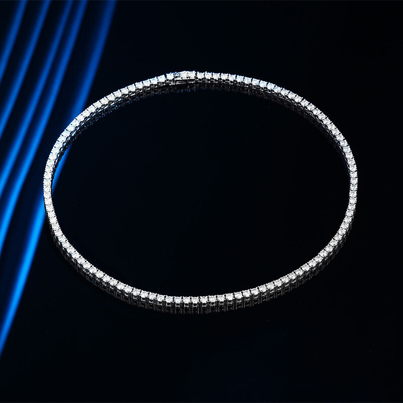 2.5-6.5mm Certified Moissanite Tennis Chain Necklace 925 Solid Silver Women Men