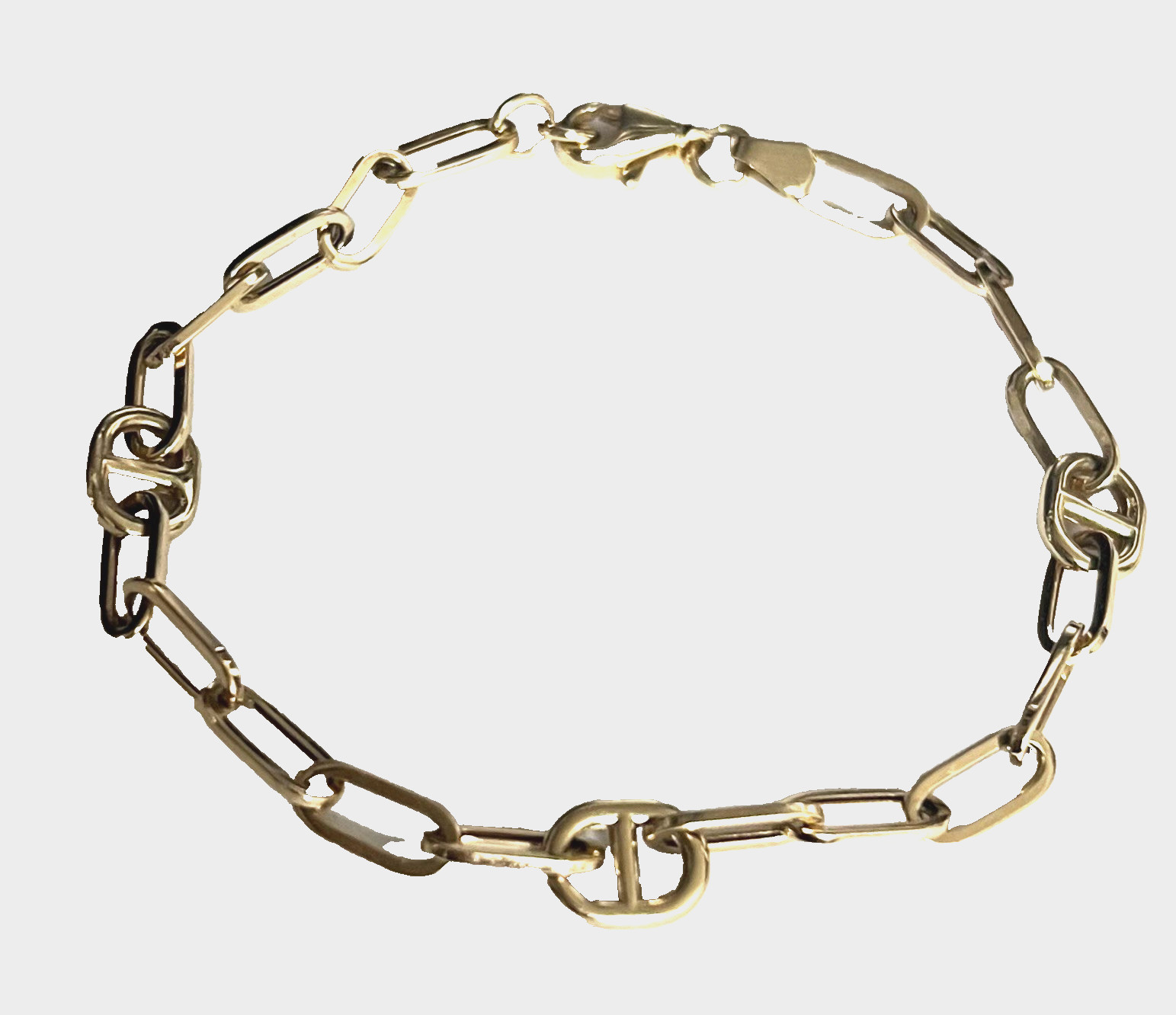 14k Yellow Gold Hollow Paperclip & Marina Link Women’s Bracelet