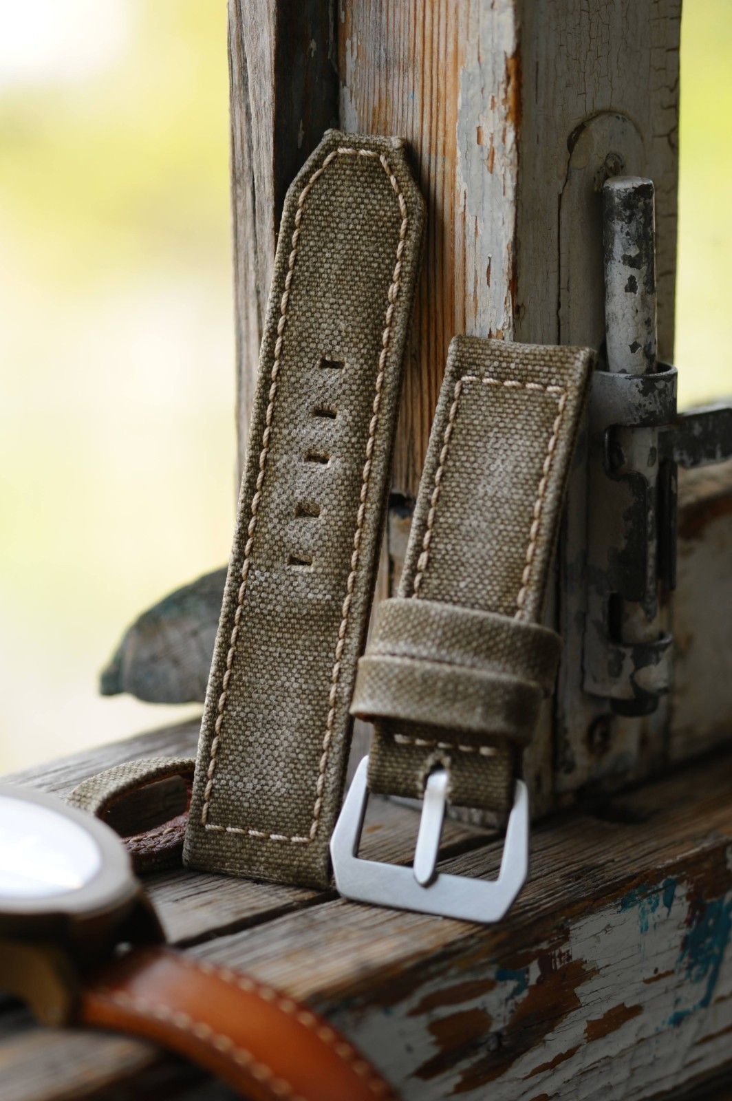 26mm Khaki Army Canvas Handmade Watch Strap, GPF Mod Style Buckle, Ready to Ship