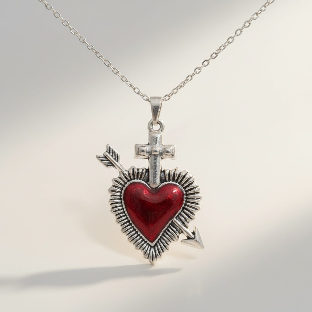 Gothic Style Sacred Love Arrow Heart Pendant Necklace Men & Women Jewelry