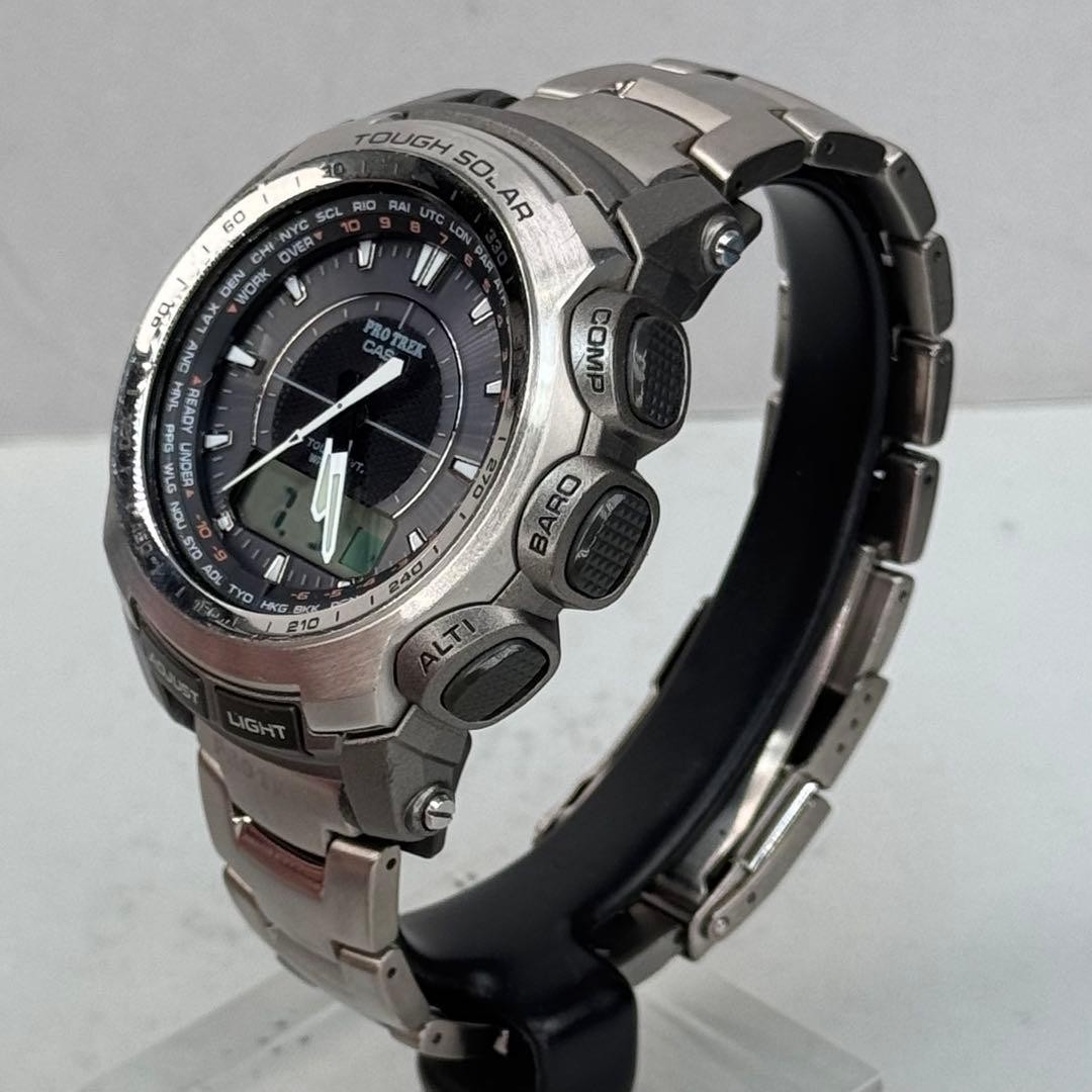 Excellent Condition PROTREK PRW 5100T Radio Solar Metal Band Silver