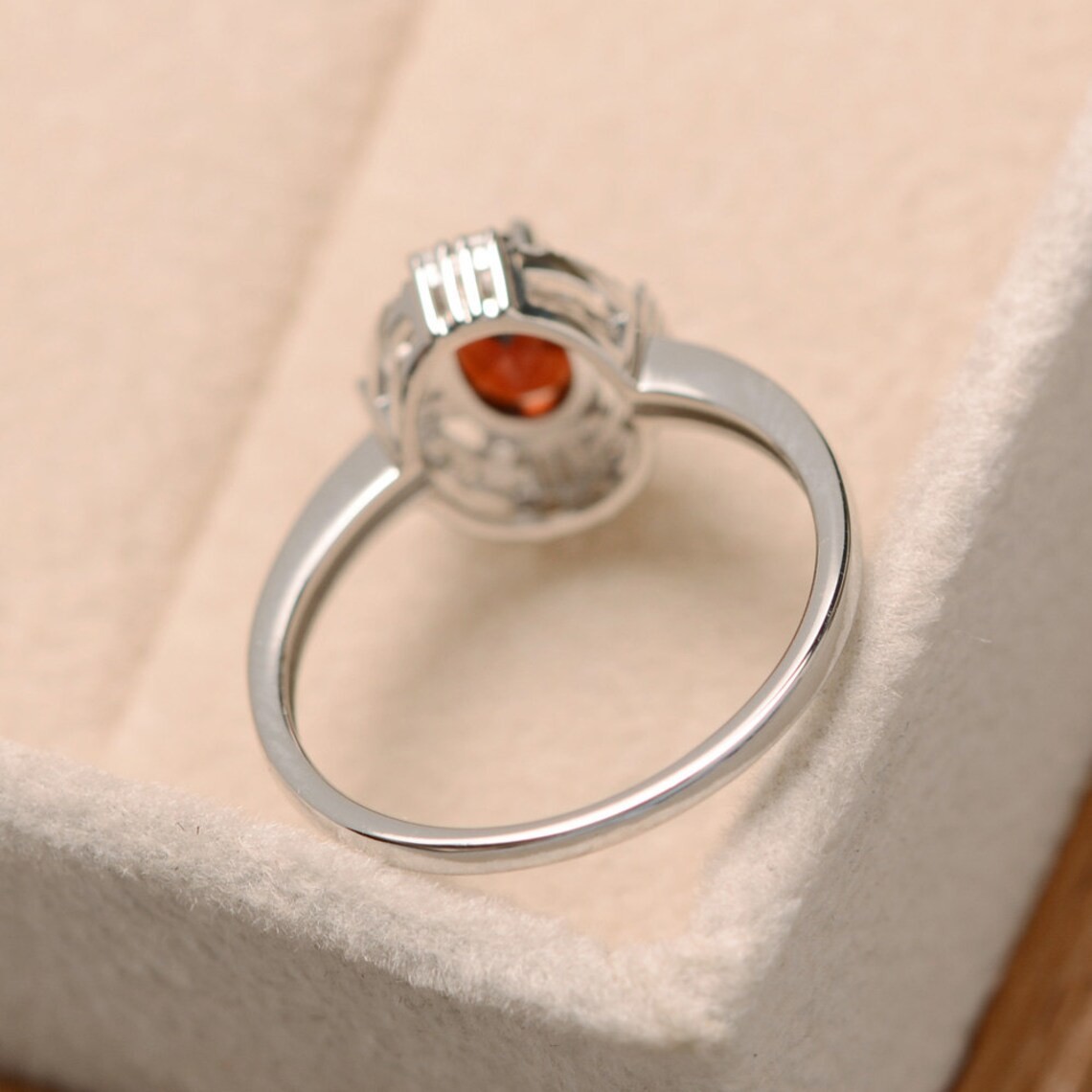 2CT Garnet Oval Gemstone 925 Silver Plated Halo Ring Duty Free