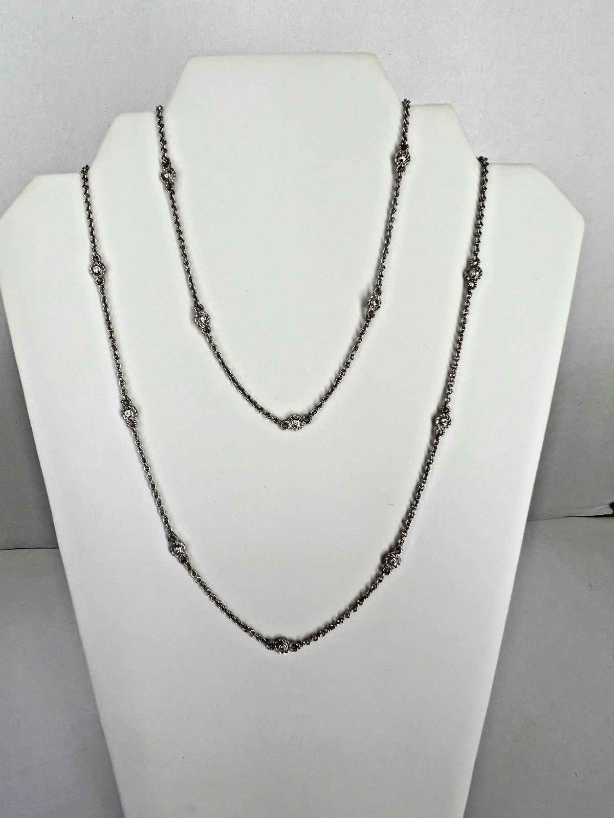 Judith Ripka Sterling Silver Diamonique Round Pendant with 36″ Station Necklace