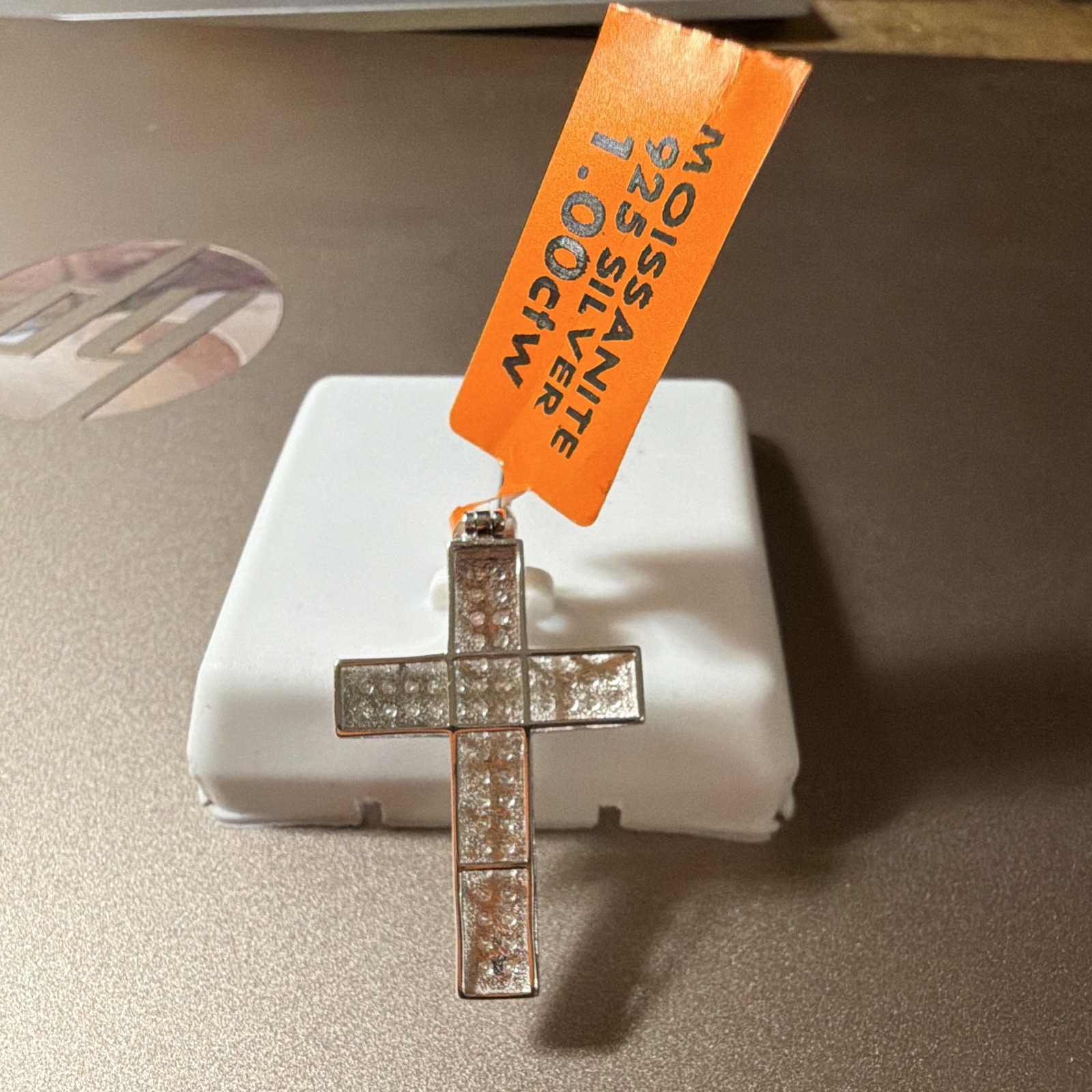 925 Sterling Silver Moissanite Cross Pendant Pavé Round White/Colorless