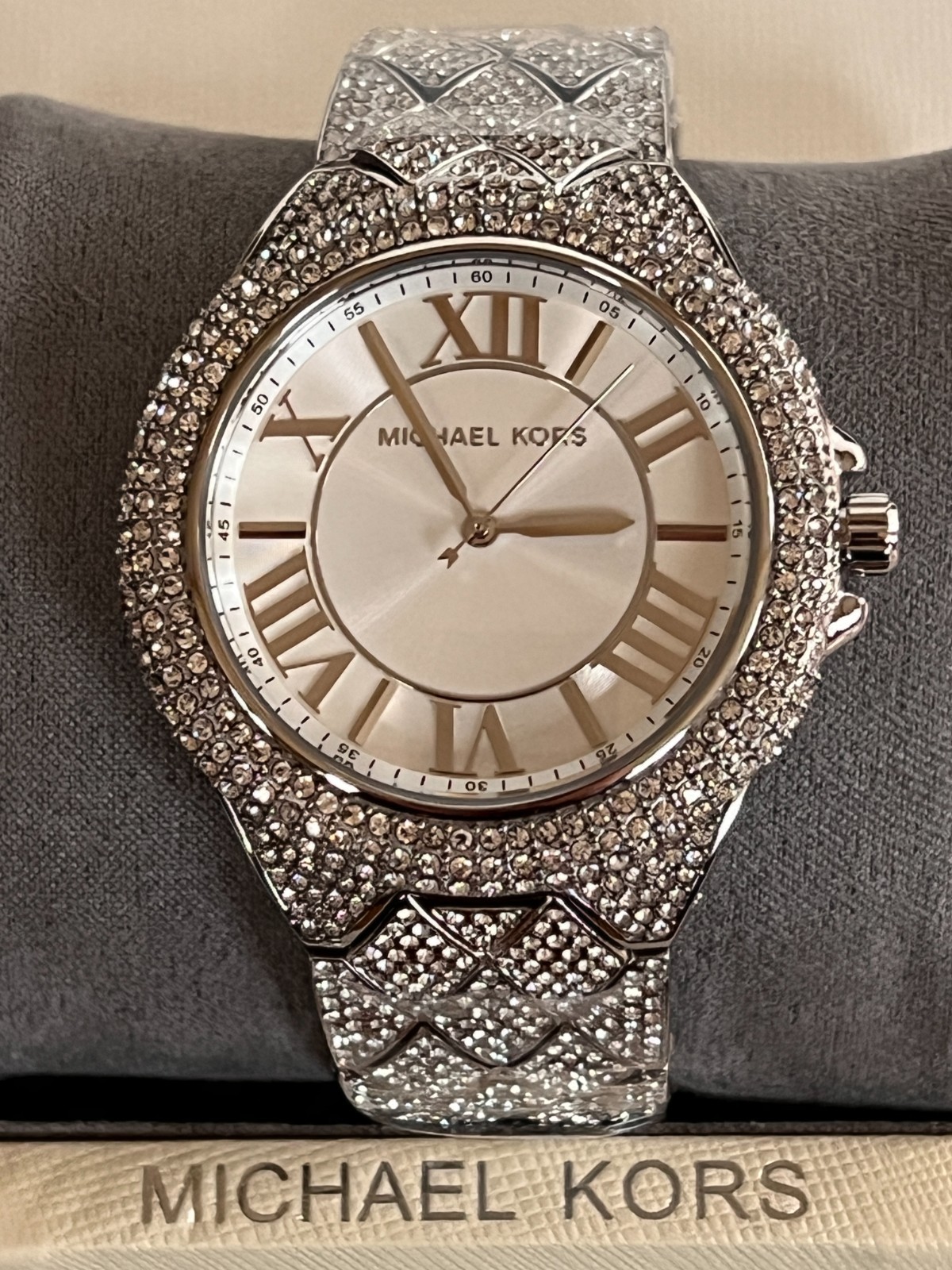 MICHAEL KORS MK4803 CAMILLE Silve-Tone Pave Crystals Unisex Watch BNWT/GBox $450