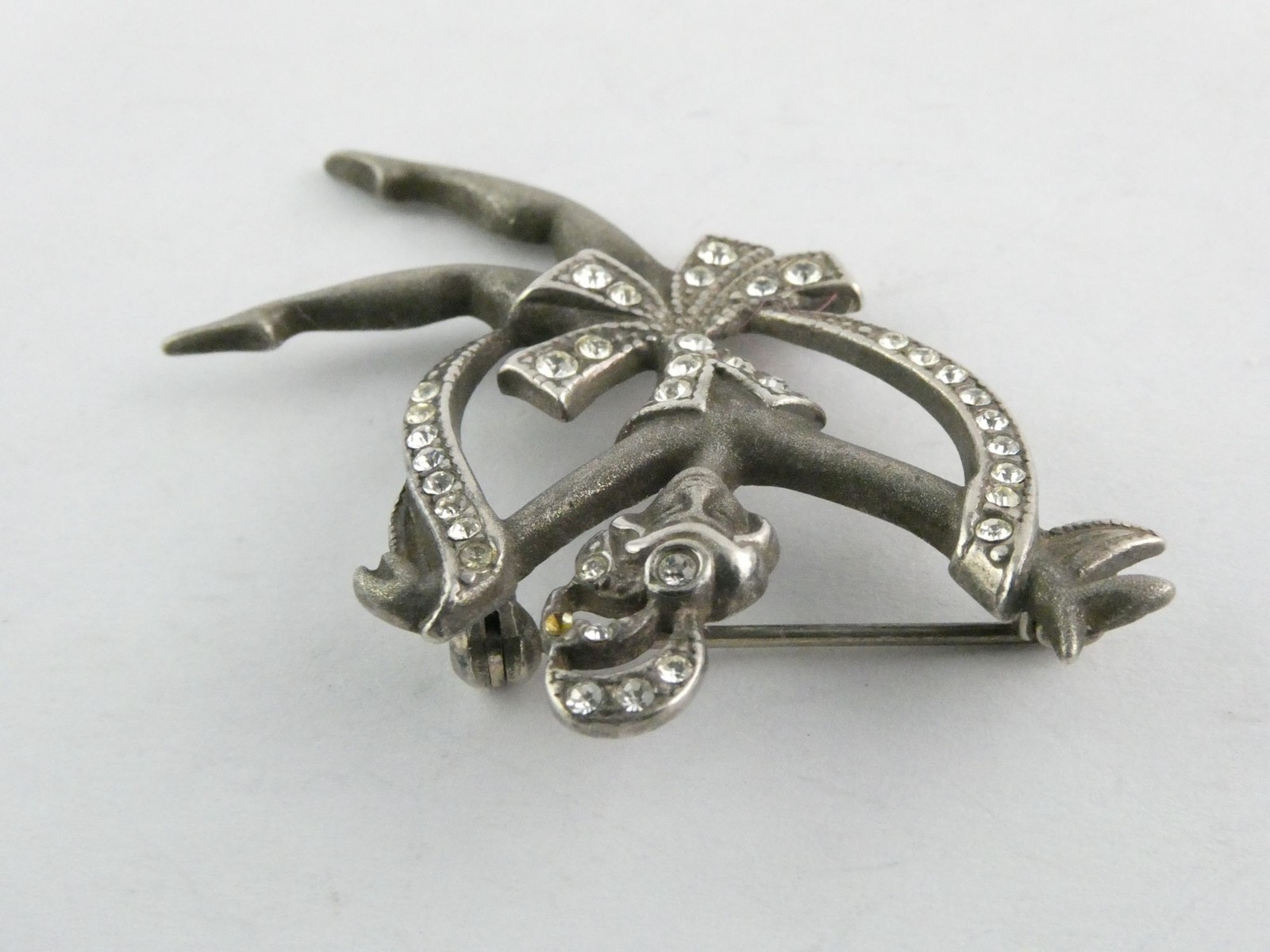 Vintage Sterling Silver White Rhinestone Dancer Ballerina Brooch Pin 6g 2 Inch