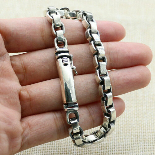 Real 925 Sterling Silver Bracelet Link Rectangular Box Chain
