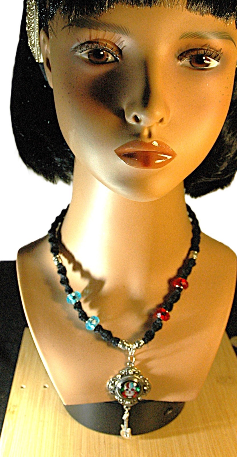 Steal Your Face Grateful Dead and Guitar on a 20″ Black Handcrafted Hemp Choker
