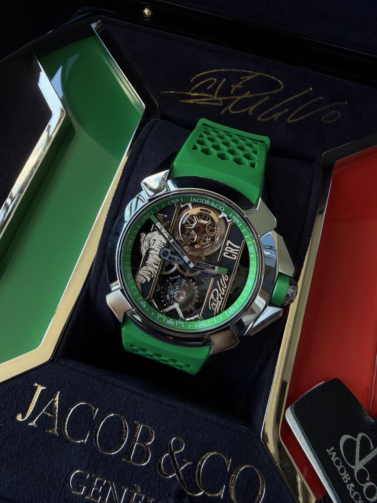 Jacob & Co Epic X CR7 EX120.10.AD.AA.B Green Rubber Strap Watch Box Papers