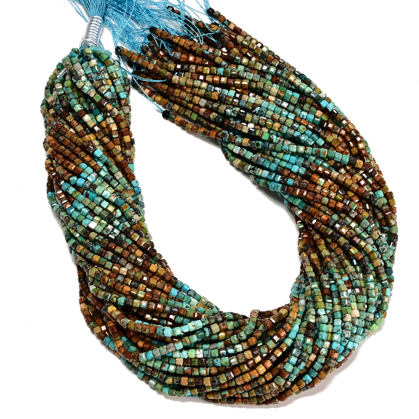 Gradient Natural Turquoise Faceted Cube Beads Size 3mm 15.5″ Strand