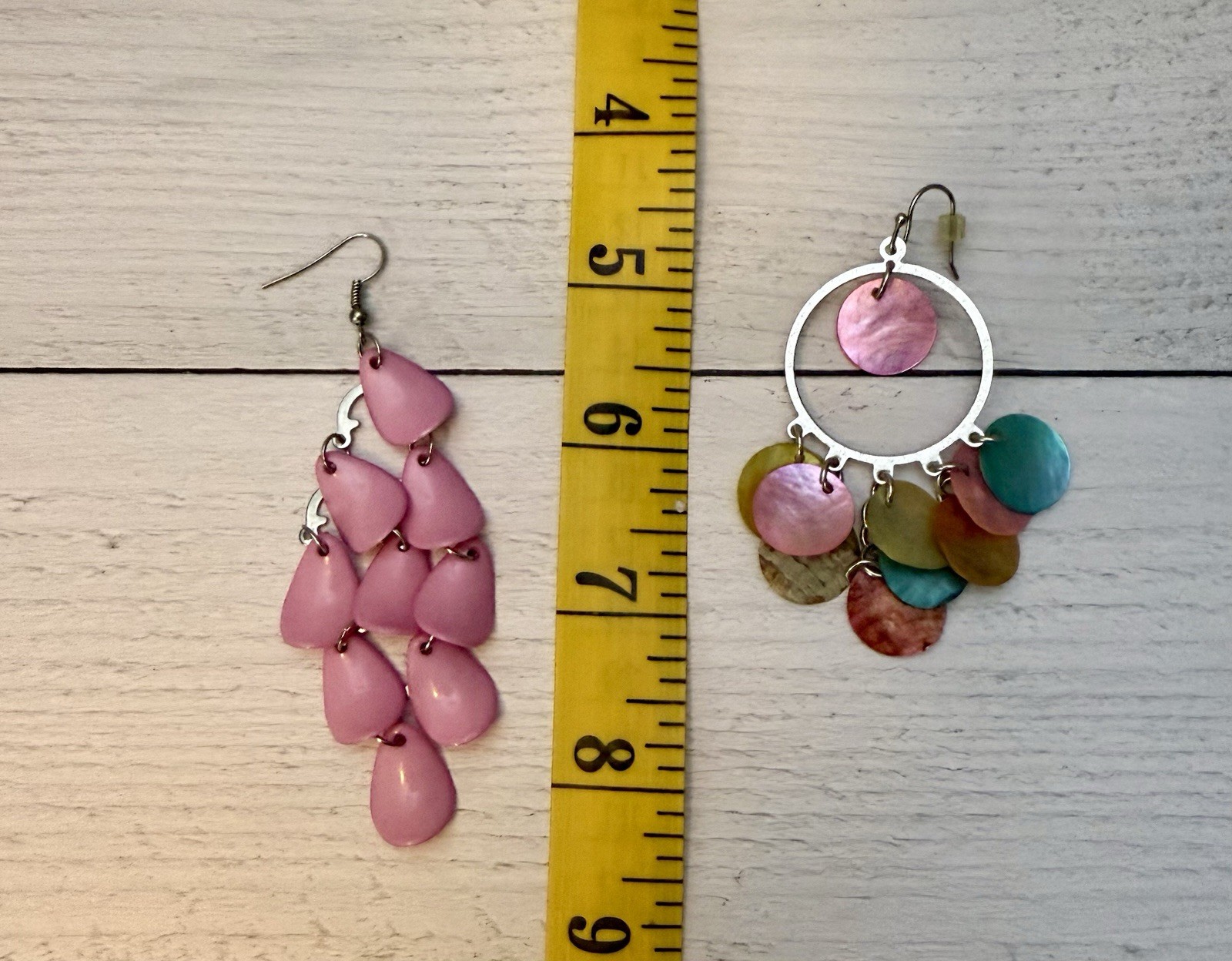 2 Pair Pink Multicolor Chandelier Earrings – Genuine Capiz Mermaid Scale – Boho