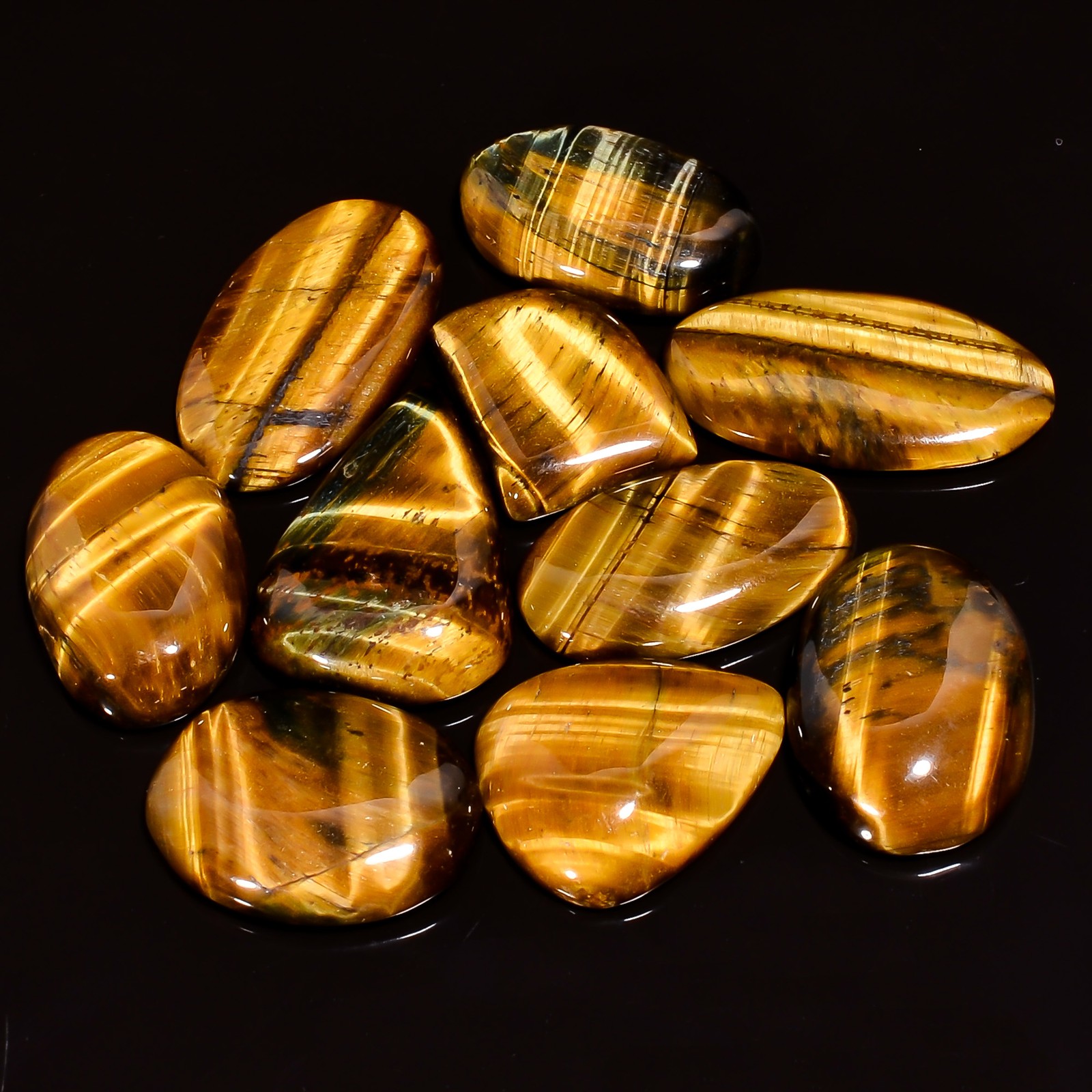 Natural Tiger Eye Mix Shape Cabochon Gemstone 10 Pcs 120 Ct 15X12 24X12mm A23258