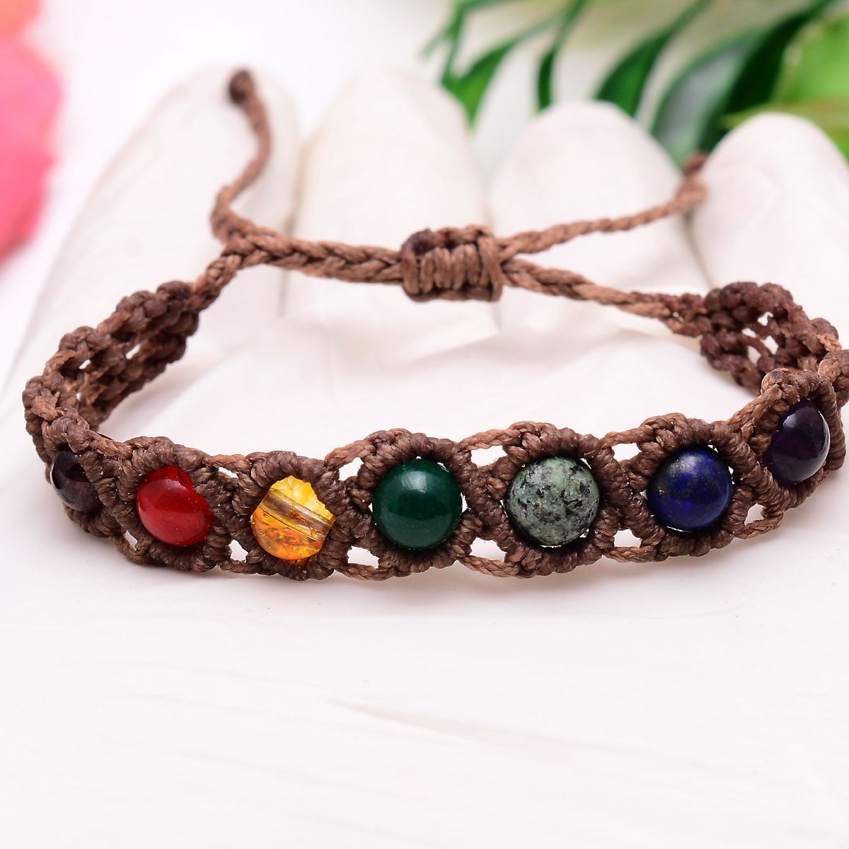 Handmade Natural Multi Gemstones Beautiful Macrame Cuff Beaded Vintage Bracelet