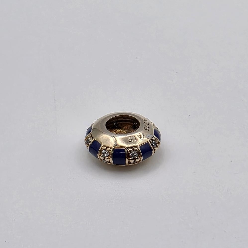 Pandora S925 ALE SHINE Exotic Stones & Blue Stripes Gold Plated Charm 768029CZ