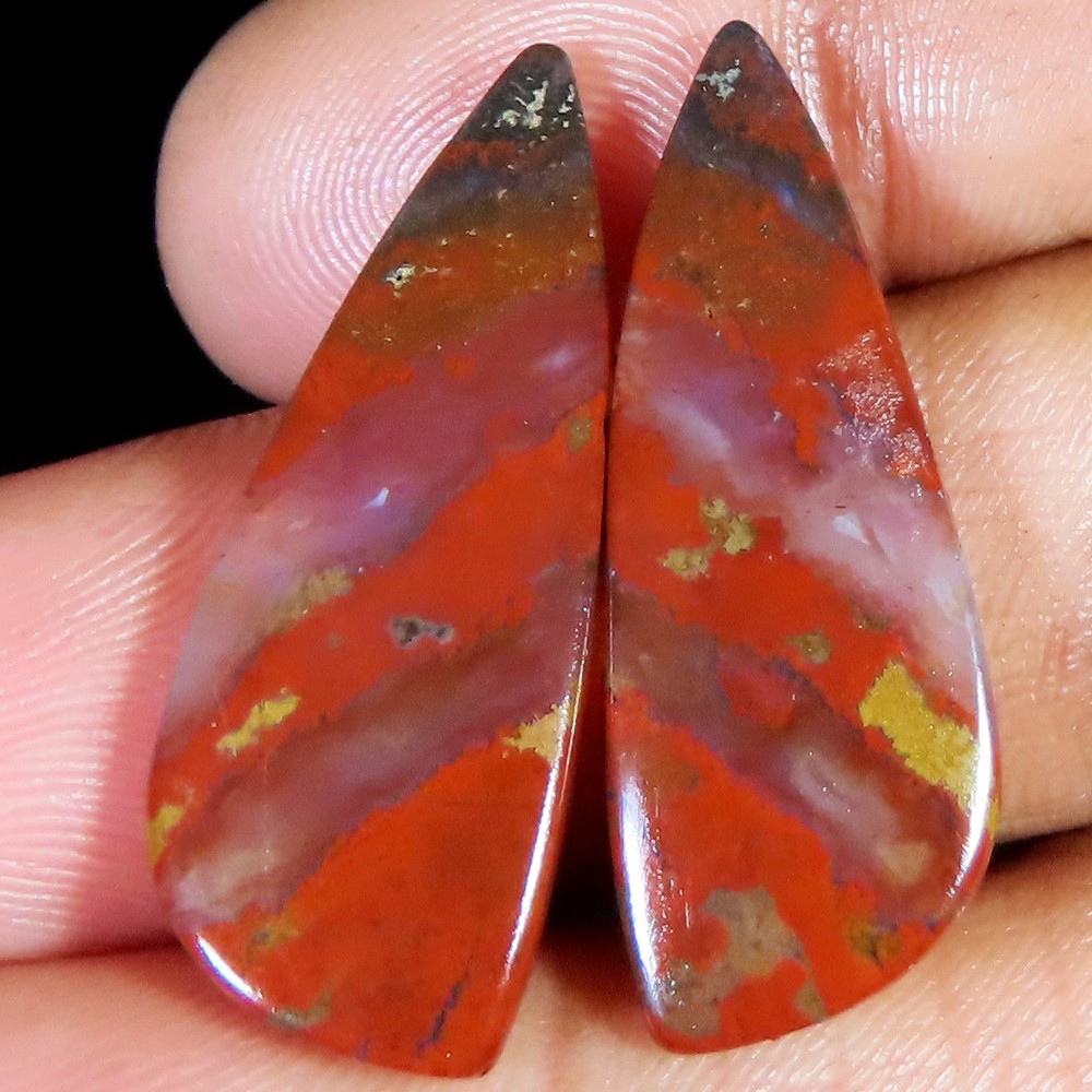 21.25 Ct Natural Bloodstone Pair Cabochon Bloodstone Gemstone 11x31x3 mm TP200