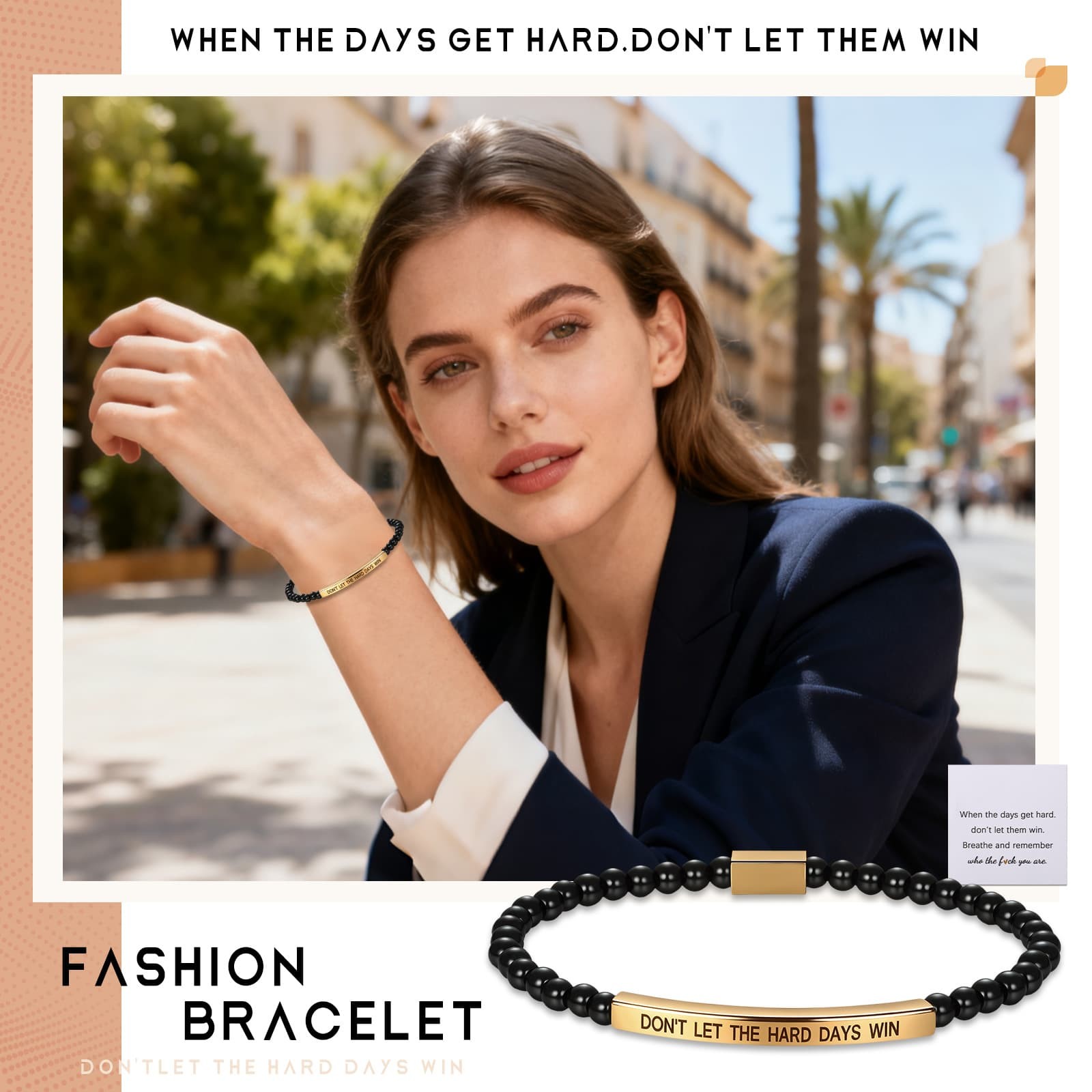 Don’t Let The Hard Days Win Quote Beaded Slim Bracelet Gift For Daughter Friend