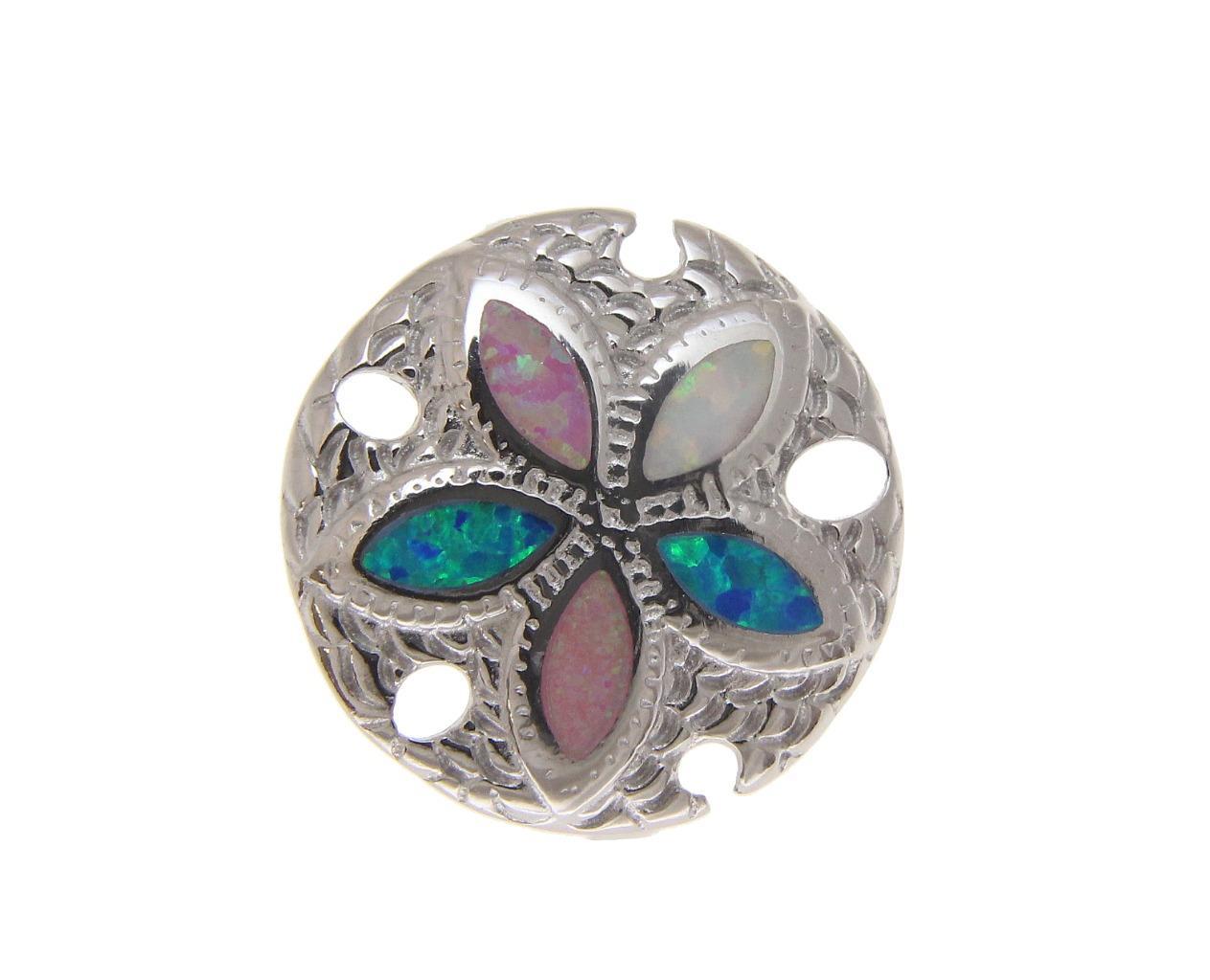BLUE WHITE PINK TRICOLOR INLAY OPAL RING HAWAIIAN SAND DOLLAR 925 SILVER
