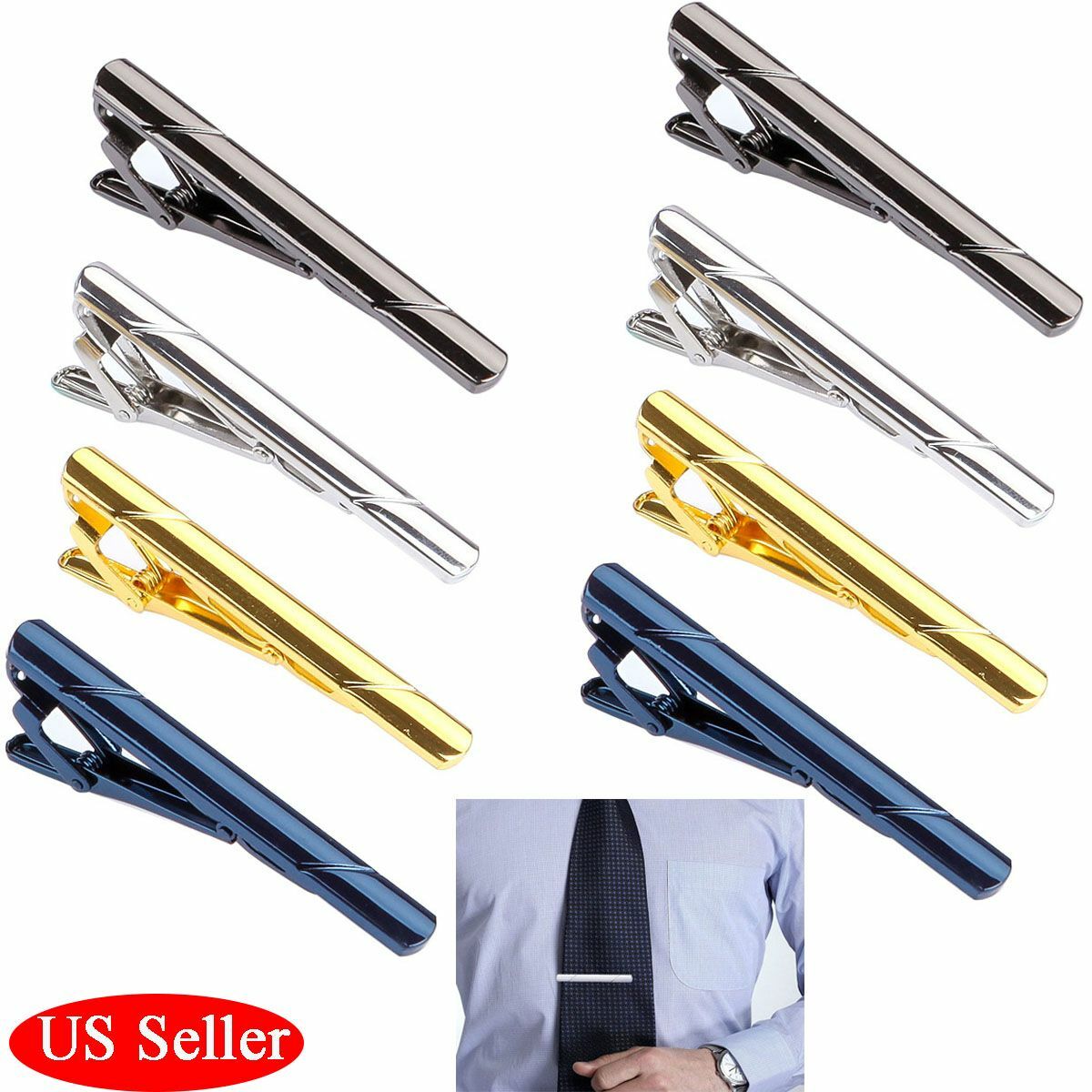 4/8Pcs Tie Clips for Men Elegant Metal Necktie Tie Bar Pinch Clasp Wedding Party