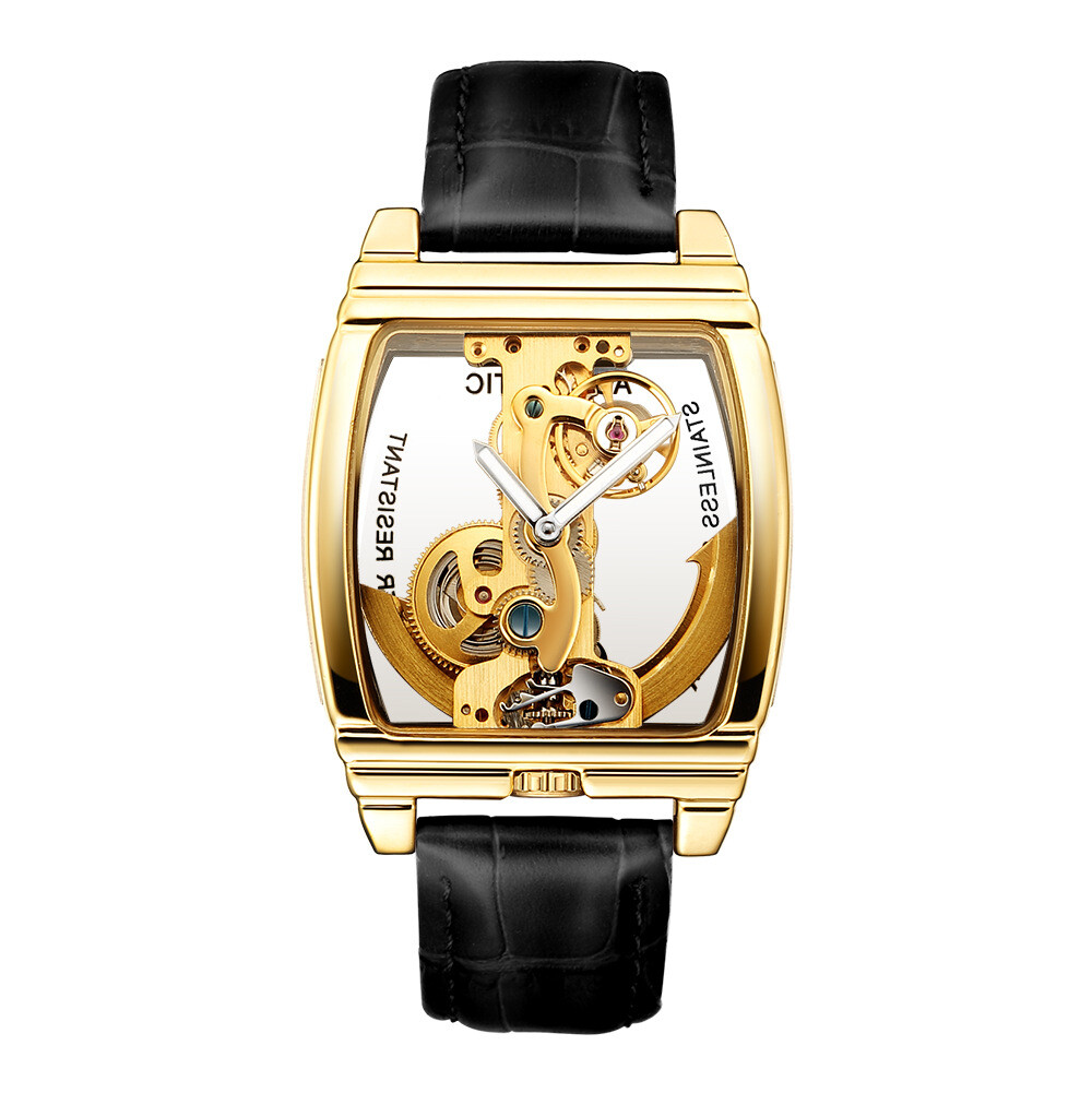 SHENHUA Mens Luxury Automatic Mechanical Transparent Skeleton Self-wind Watch
