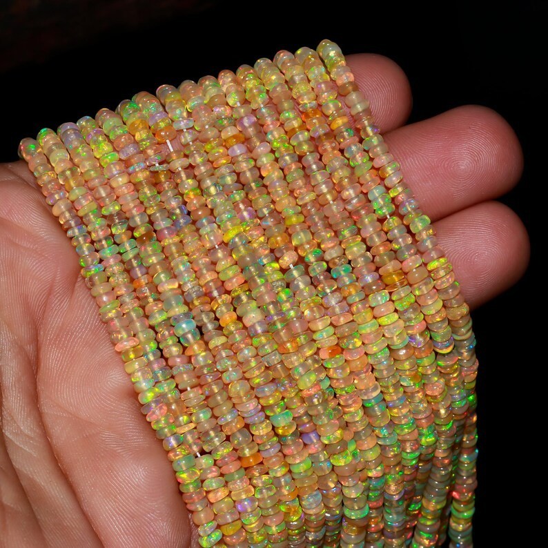 AAA Ethiopian Opal Rondelle Beads, Smooth Gemstone (3-5mm) 16”