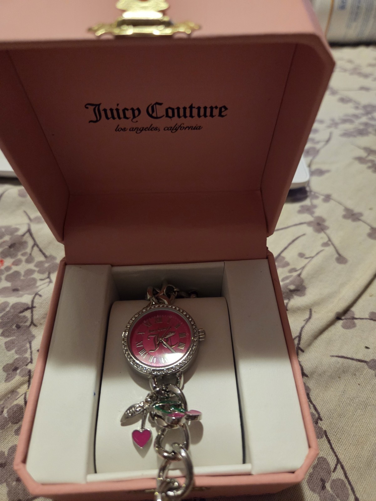 Juicy Couture Pink Dial Charm Bracelet Watch with Cherry – New In BOX