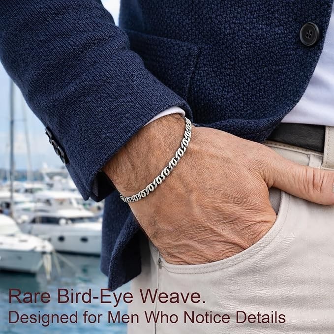 925 Sterling Silver Double Curb Twisted Flat Bracelet for Men, 6mm, Oxidized