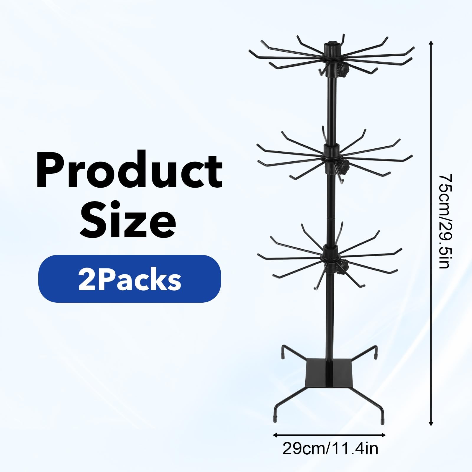 QFGasre 2 Pcs Rotating Jewelry Display Stand, Black Metal Display Rack with H…