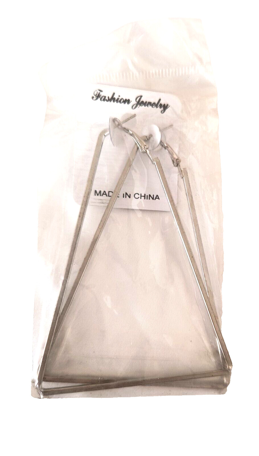New Fashion Jewelry Women’s Earrings Silvertone Metal Triangles appx. 3.5 in