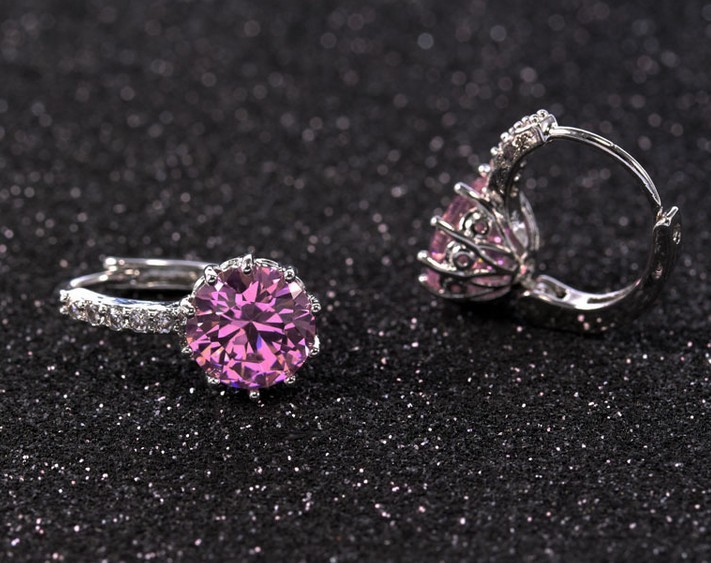 Silver Blue Purple Black Pink Green CZ Stud Hoop Huggie Earrings Gift