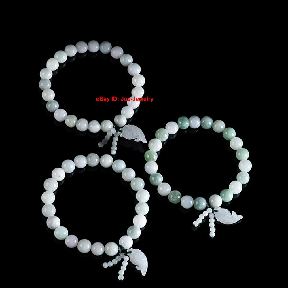 1pcs NEW Natural Grade A Jade 8.8mm Bead Women’s Bracelet Fish Charm 15-16cm