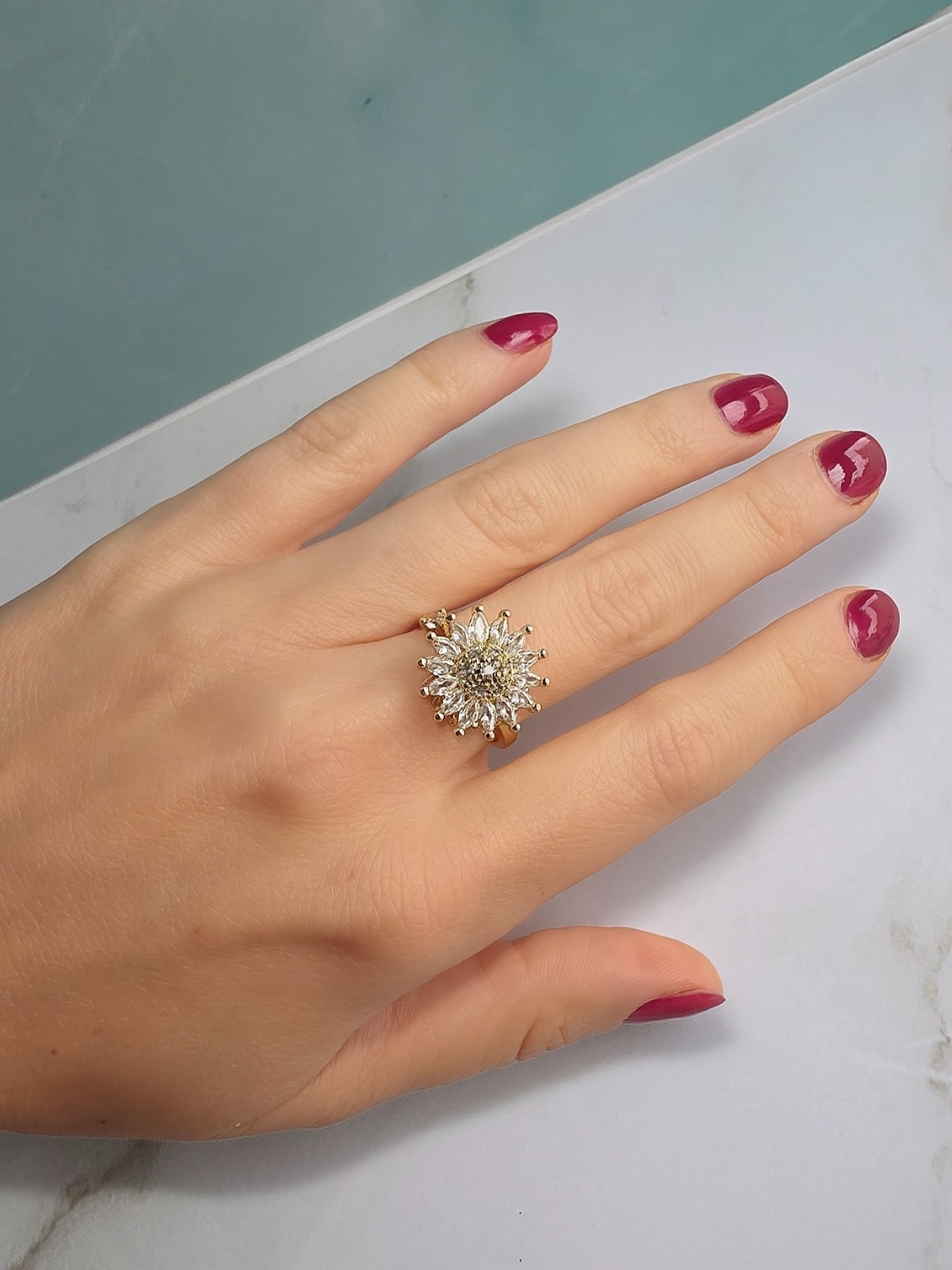 Fidget Spinner Rings for Women Flower Adjustable CZ 14K Gold & 925 Silver