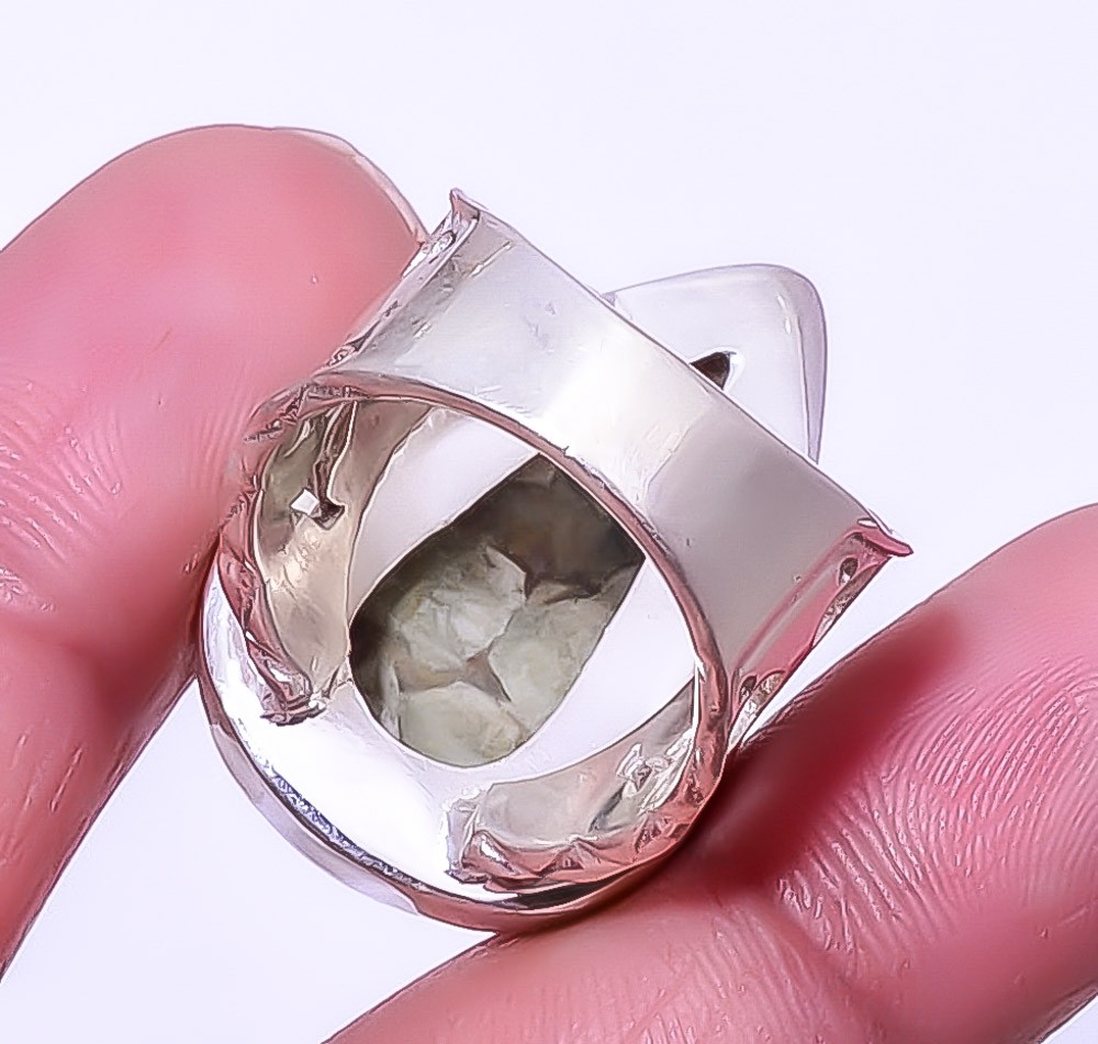 Rainforest Jasper Gemstone Handmade Silver Plated Jewelry Ring s.8 A339