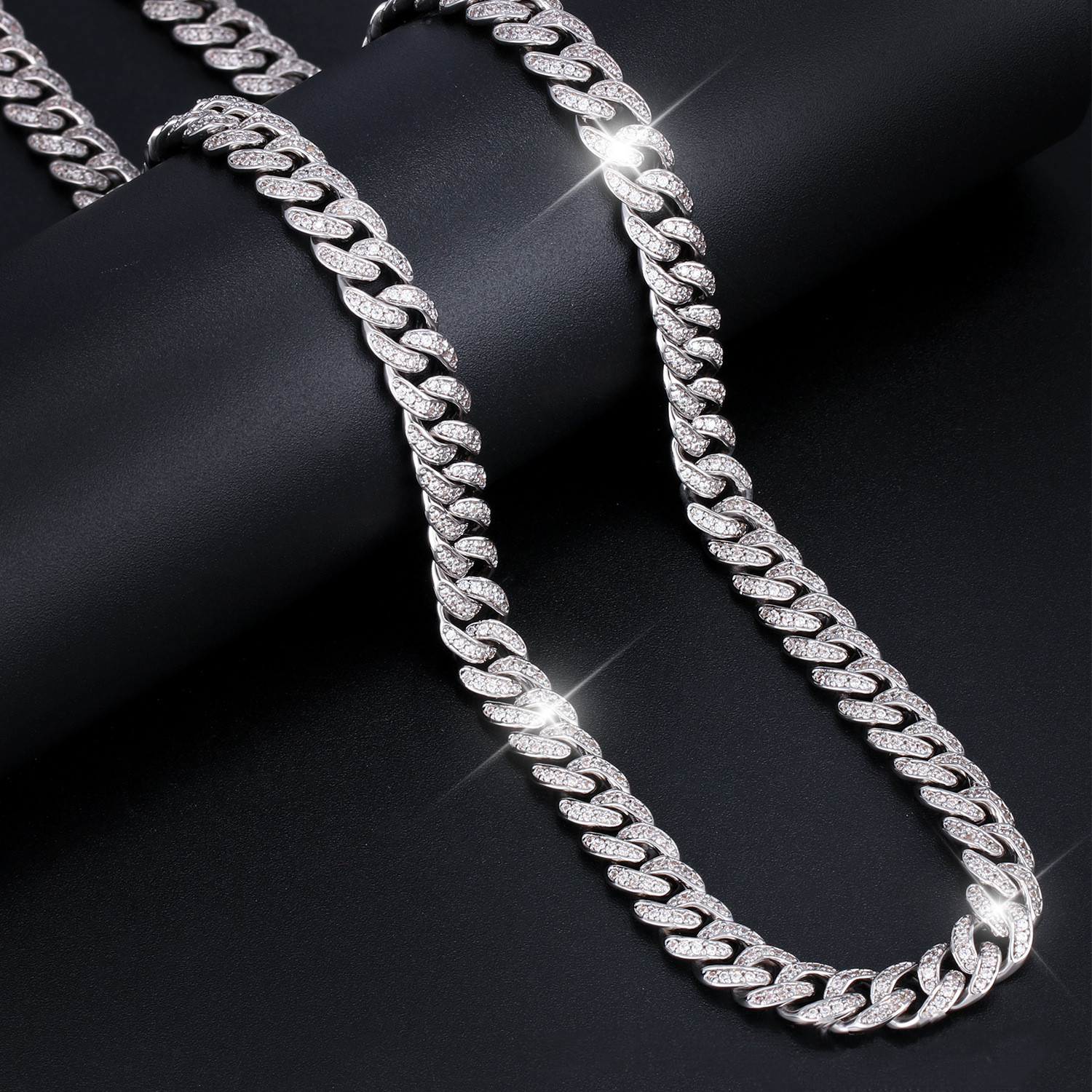 Men’s White Gold Plated Stainless Steel CZ Miami Cuban Link Chain Necklace 8mm