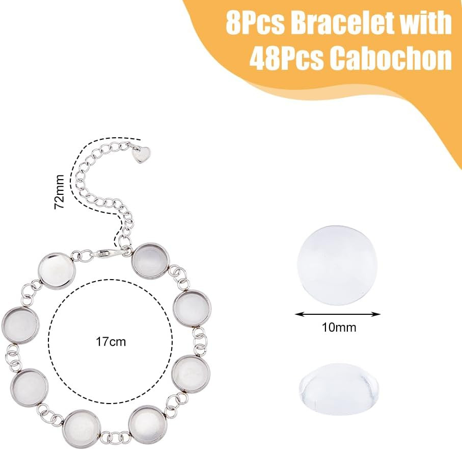 8Pcs Cabochon Bracelet Making Kit Base Bangle Blank Settings Stainless Steel Bra